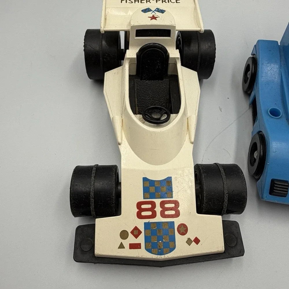 Fisher Price Adventure People Formula One Race Cars ‎ 3 Cars Red White Blue VTG